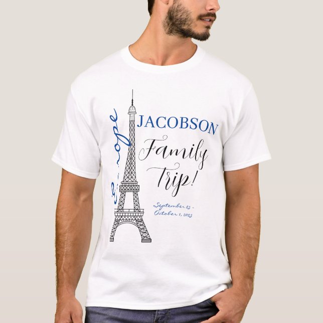 Blue Europe Paris Eiffel Torn Familj Resa T Shirt (Framsida)