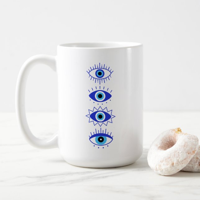 Blue Evil Öga Energy Meditation Hamsa Mystical  Kaffemugg (Med munk)