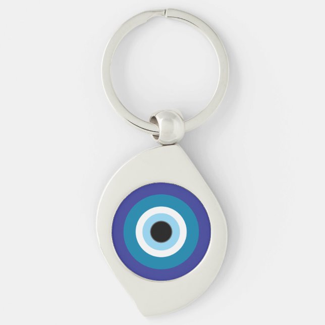 Blue Evil Öga Keychain Swirl Silverfärgad Nyckelring (Framsidan)