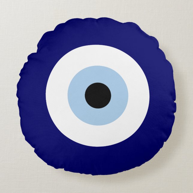 Blue Evil Öga Lycka till & Protection Symbol Rund Kudde (Framsidan)