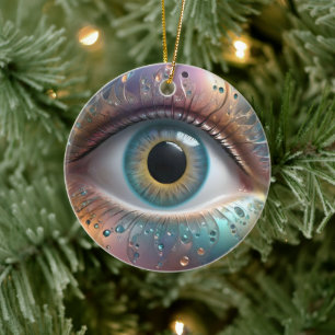 Blue Eyeball Fractal Art. Julgransprydnad Keramik