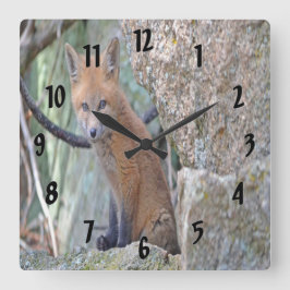Blue Eyed Baby Fox Fyrkantig Klocka