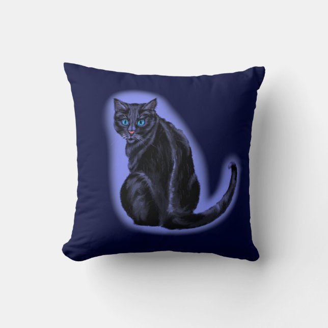 Blue Eyed Black Cat Dekorativ kudde (Framsida)