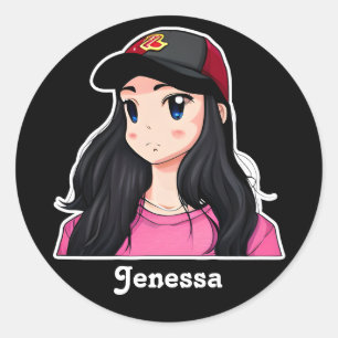 Blue Eyed Black Hair Anime Girl Personlig Runt Klistermärke