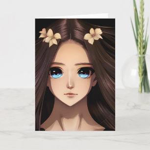 Blue Eyed Brunette Anime Girl Birthday Kort