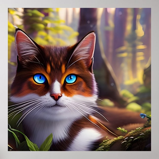 Blue Eyed Cat i Skogen Poster (Framsidan)