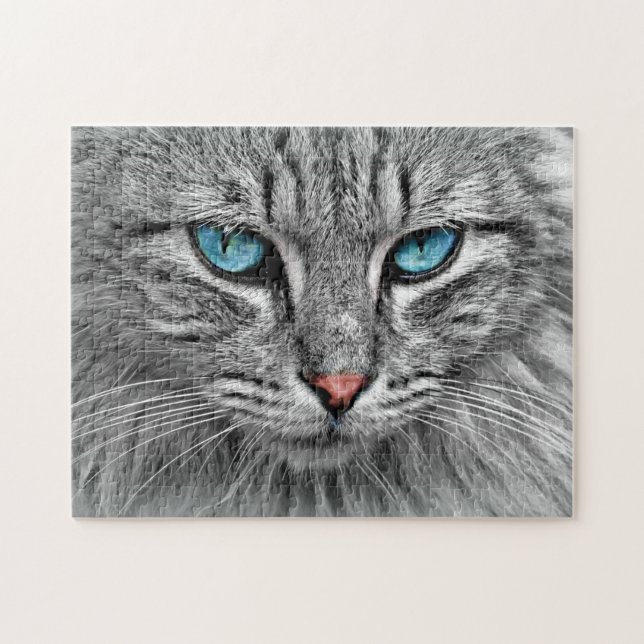Blue Eyed Cat Jigszle Puzzle Gift Pussel (Horisontell)