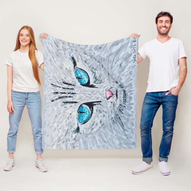 Blue Eyed Fluffy Cat Fleecefilt (På plats)