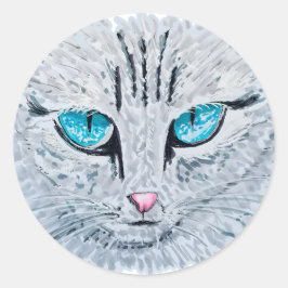 Blue Eyed Fluffy Cat Runt Klistermärke