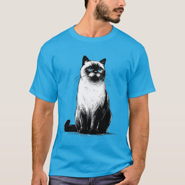 Blue-Eyed Gaze - Siamese Cat  T Shirt (Framsida)