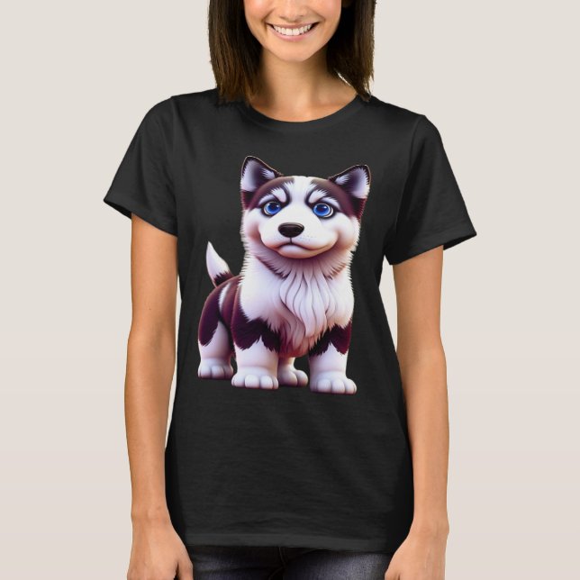 Blue Eyed Husky Puppy T Shirt (Framsida)