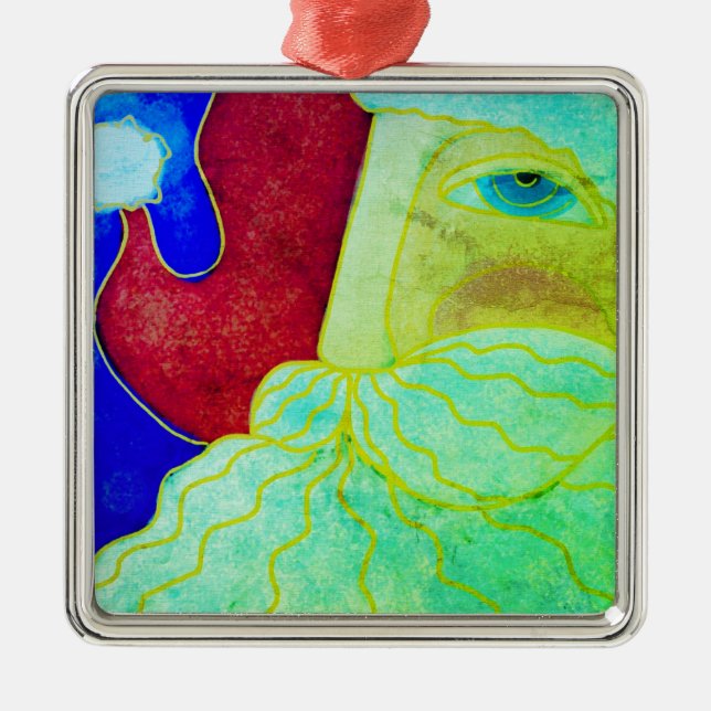 Blue Eyed Jultomten Abstrakt Art Julgransprydnad Metall (Framsidan)