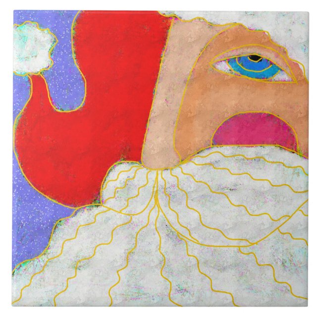 Blue Eyed Jultomten Abstrakt Art Kakelplatta (Framsidan)