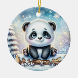 Blue-Eyed Panda in Frosted Pines Julgransprydnad Keramik