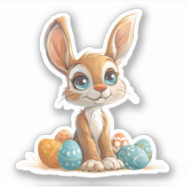 Blue-Eyed Pastel Bunny med Påskägg Klistermärken