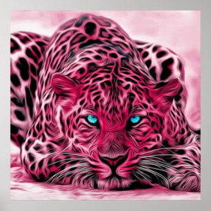 Blue Eyed Rosa Tiger Wildcat Illustration Poster