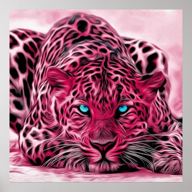 Blue Eyed Rosa Tiger Wildcat Illustration Poster (Framsidan)