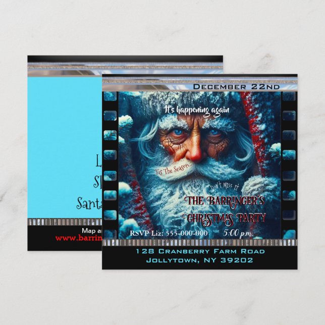 Blue Eyed Santa Snowy BeSnyy jul Party Inbjudningar (Fram/baksida)