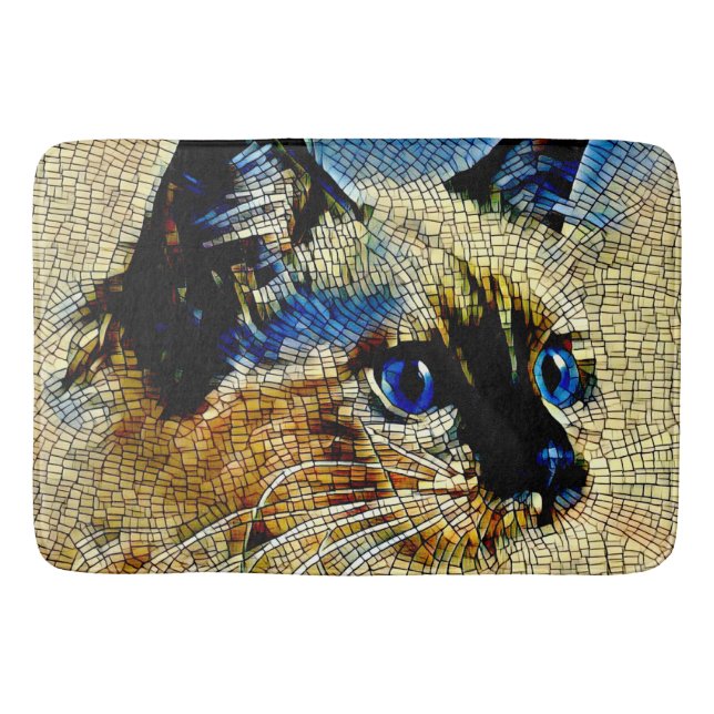 Blue Eyed Siamese Cat Mosaic Tiles Badrumsmatta (Framsidan)