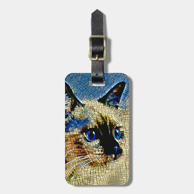 Blue Eyed Siamese Cat Mosaic Tiles Bagagebricka (Vertikal Framsida)