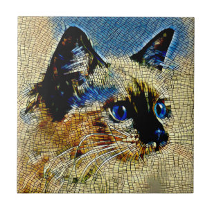 Blue Eyed Siamese Cat Mosaic Tiles Kakelplatta