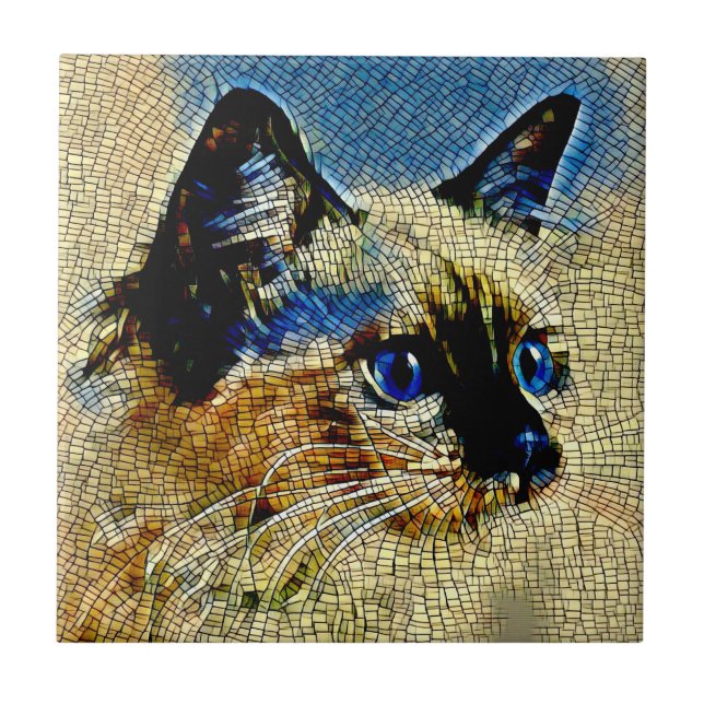 Blue Eyed Siamese Cat Mosaic Tiles Kakelplatta (Framsidan)