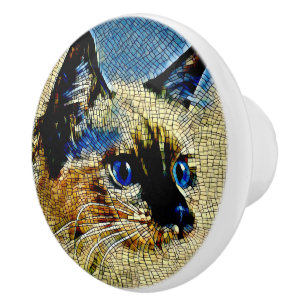 Blue Eyed Siamese Cat Mosaic Tiles Knopp