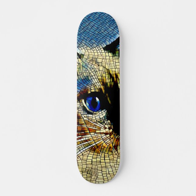 Blue Eyed Siamese Cat Mosaic Tiles Mini Skateboard Bräda 18,5 Cm (Framsida)