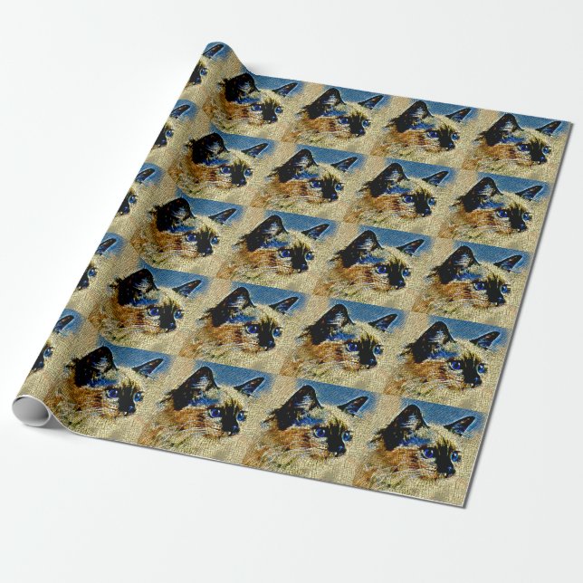 Blue Eyed Siamese Cat Mosaic Tiles Presentpapper (Utrullad)