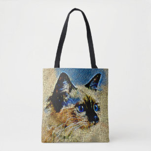 Blue Eyed Siamese Cat Mosaic Tiles Tygkasse