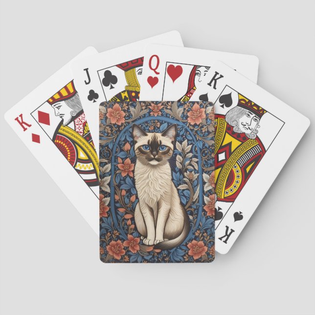 Blue Eyed Siamese Cat William Morris Inspired Casinokort (Baksidan)