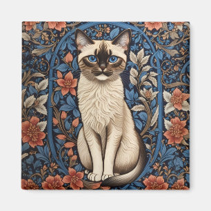 Blue Eyed Siamese Cat William Morris Inspired Magnet
