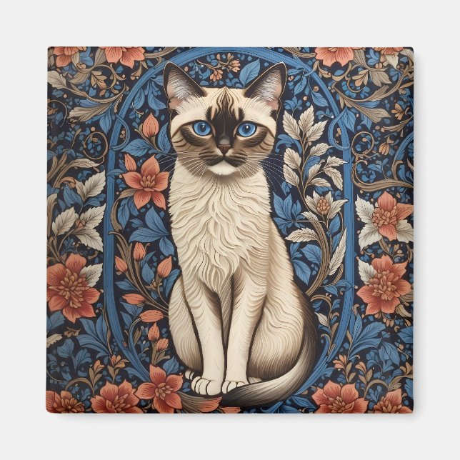 Blue Eyed Siamese Cat William Morris Inspired Magnet (Framsidan)