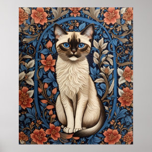 Blue Eyed Siamese Cat William Morris Inspired Poster