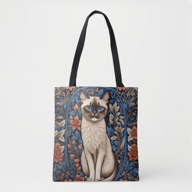 Blue Eyed Siamese Cat William Morris Inspired Tygkasse (Framsida)