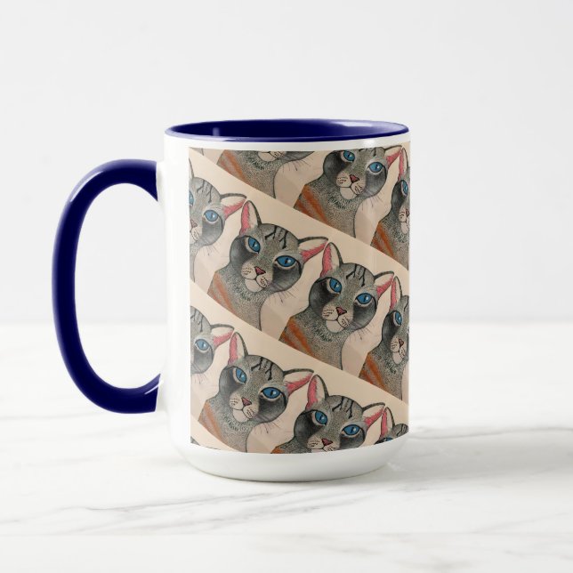 Blue eyed Silver Cat Mug Mugg (Vänster)