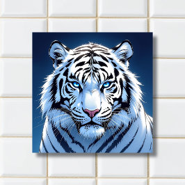 Blue eyed White Tiger Ai Art Kakelplatta