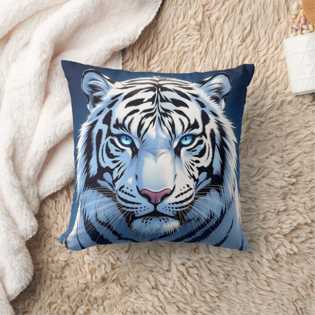 Blue eyed White Tiger Ai Art Kudde (Filt)