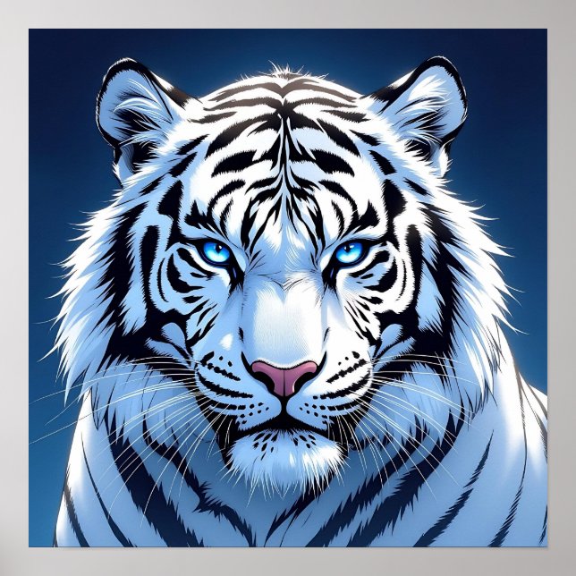 Blue eyed White Tiger Ai Art Poster (Framsidan)
