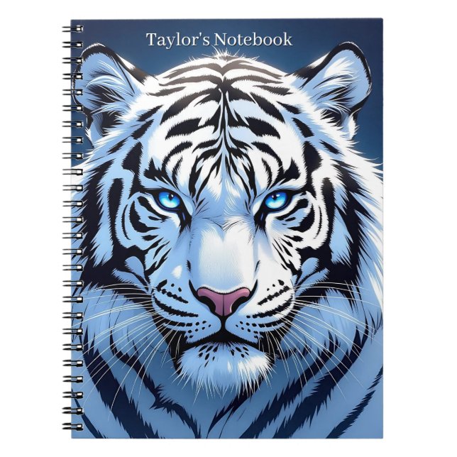 Blue eyed White Tiger Personalized Anteckningsbok (Framsidan)