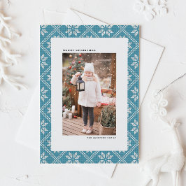 Blue Fair Isle Patterned julfoto Julkort