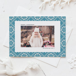 Blue Fair Isle Winter Mönster-fotopat i Sticka Helg Vykort