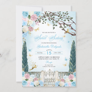 Blue Fairy Enchanted Garden Sweet sixteen Inbjudningar