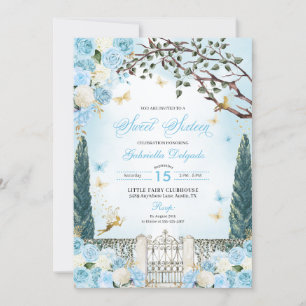 Blue Fairy Enchanted Garden Sweet sixteen Inbjudningar