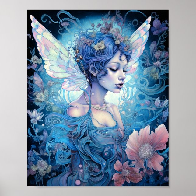 Blue Fairy Fantasy Art Poster (Framsidan)