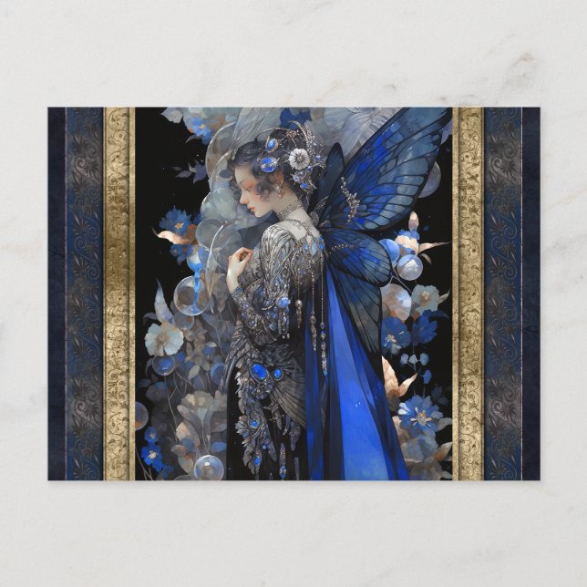 Blue Fairy Woman Fantasy Art Vykort (Framsida)