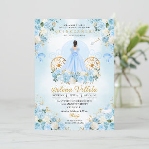 Blue Fairytale Cinderella Carriage Quinceañera Inbjudningar