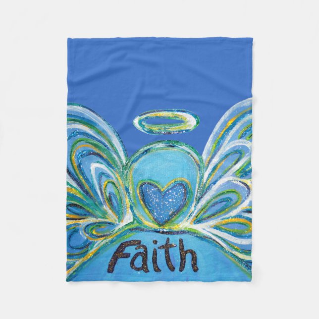Blue Faith Guardian Angel Chemo Blanket Fleecefilt (Framsidan)
