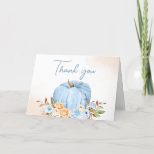 Blue Fall Blommigt Pumpkin Baby Shower Tack Kort