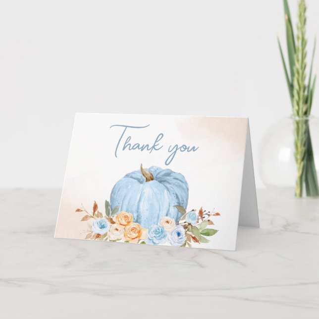 Blue Fall Blommigt Pumpkin Baby Shower Tack Kort (Framsida)